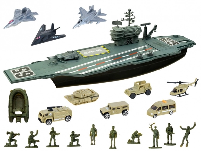 Portavion militar cu avioane și vehicule