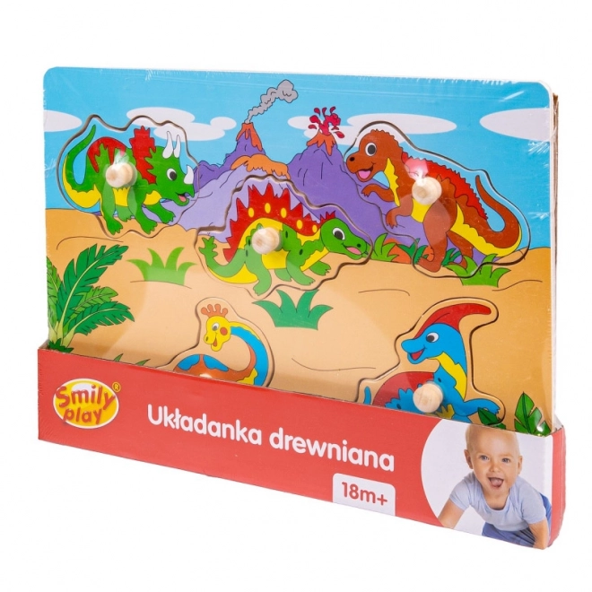 Puzzle din lemn cu dinozauri cu mânere