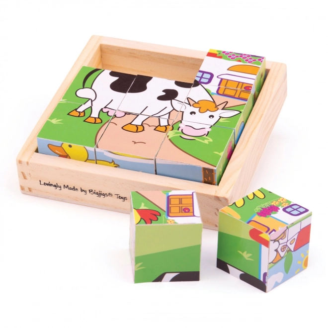 Cuburi puzzle imagini animale Bigjigs Toys