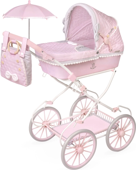 Cărucior pliabil pentru păpuși cu geantă și accesorii Sophie 81 cm