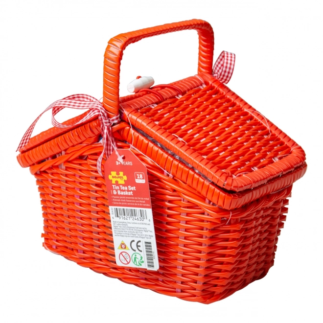 Set ceai cu buline în coș de picnic Bigjigs Toys