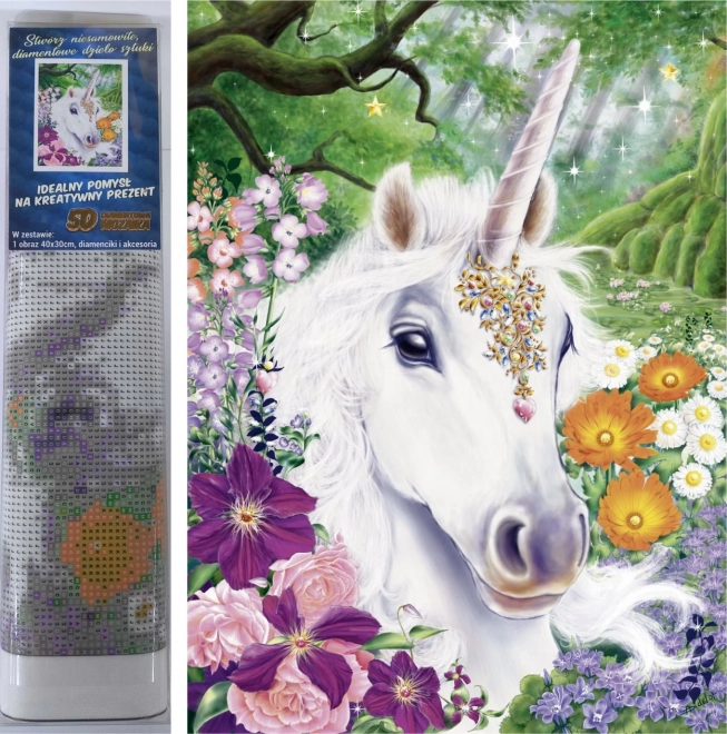 Set pentru pictură cu diamante - unicorn în flori