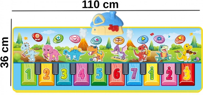 Covor muzical Dinusie XXL 2-in-1 cu pian și 8 melodii, 110 cm