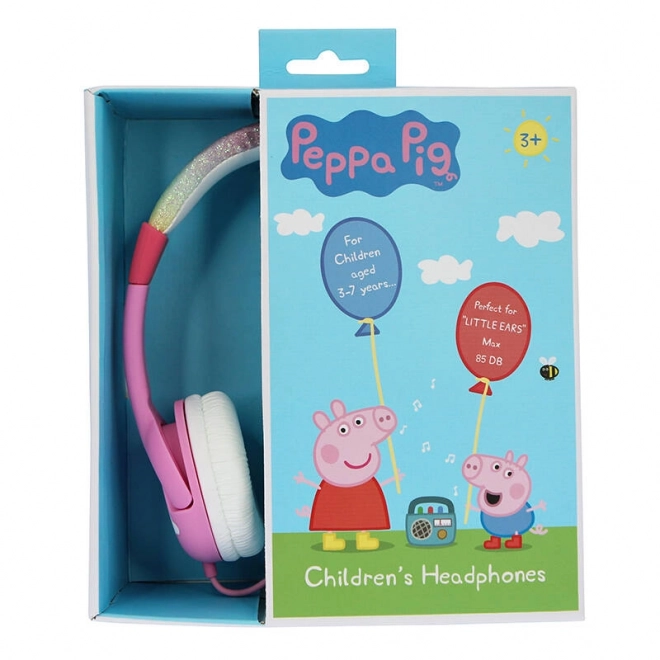 Căști cu fir pentru copii Peppa Pig curcubeu și sclipici roz