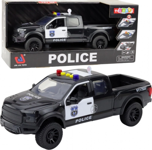 Mașină de poliție de teren cu efecte de lumini și sunete negre 1:12