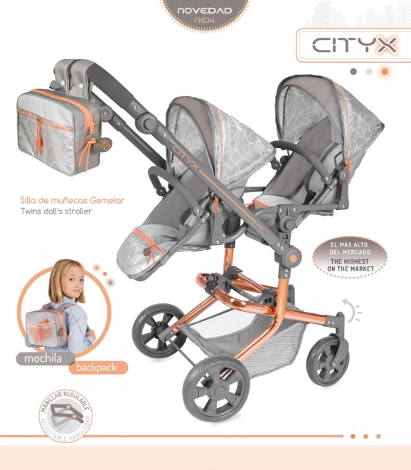 Carucior pliabil pentru papusi gemene cu rucsac City X