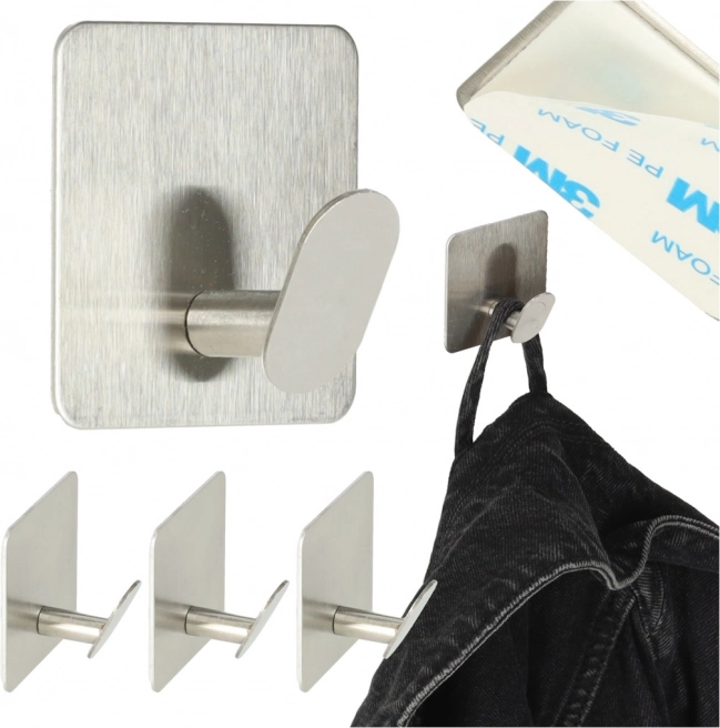 Set de 4 cârlige metalice autoadezive pentru perete