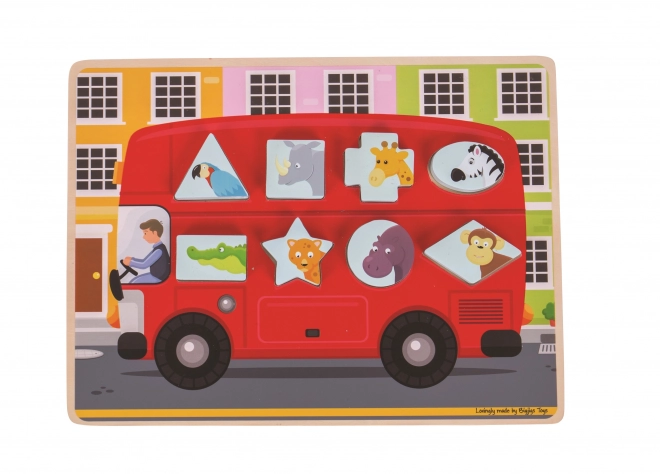 Puzzle Vkládací Autobuz cu Animale Bigjigs Toys