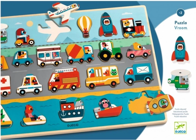 Puzzle din lemn cu vehicule Djeco