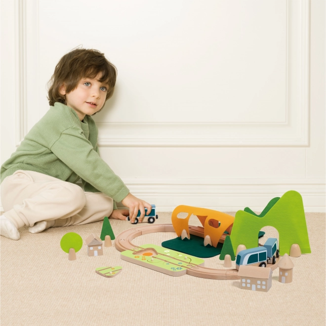 Set trenuleț din lemn cu sortator de forme Classic World 40 piese
