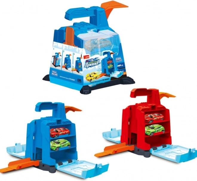 Garaj din plastic cu mecanism de lansare pentru 2 mașini