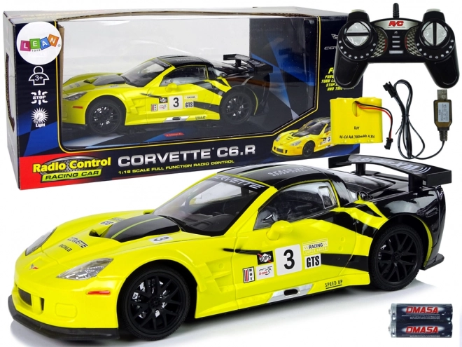 mașină sport RC Corvette C6.R galbenă cu lumini