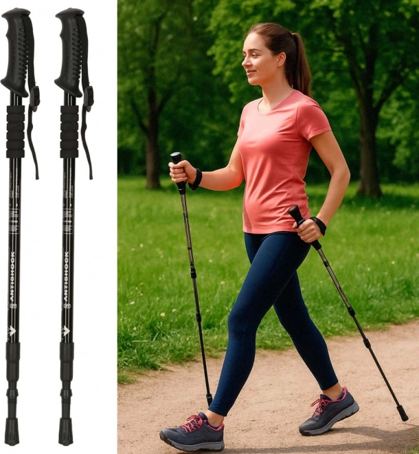 Bastoane trekking pliabile Nordic Walking, negre, 2 buc