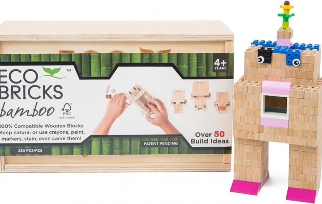 Set de construcții din lemn 250 bucăți în cutie