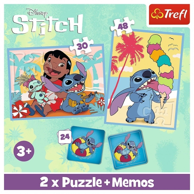 Puzzle 2 în 1 și joc de memorie Lilo și Stitch