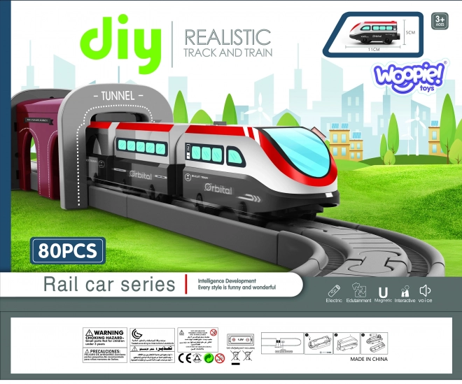 Pista de tren electrică cu pod și tunel
