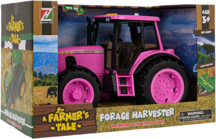 Tractor roz cu funcții de lumini și sunete