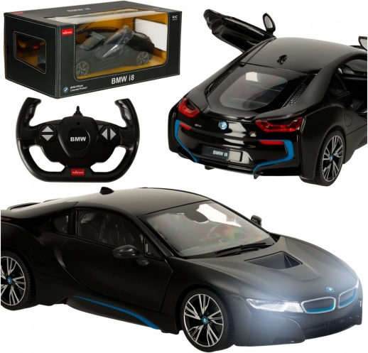 Rastar 71010 BMW i8 mașină cu telecomandă 1:14 uși deschizibile negru