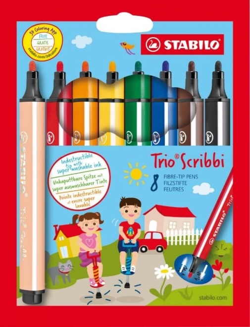 Set de 8 markere cu vârf flexibil STABILO Trio Scribbi