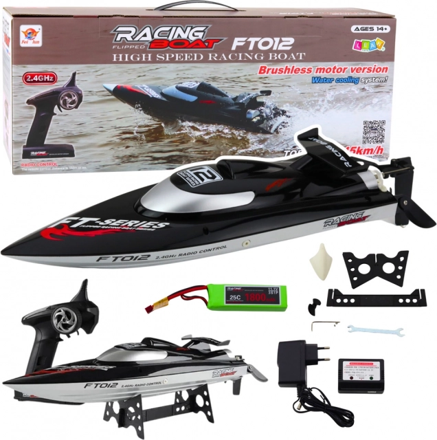 Barcă RC de curse FT012 neagră, max 50 km/h