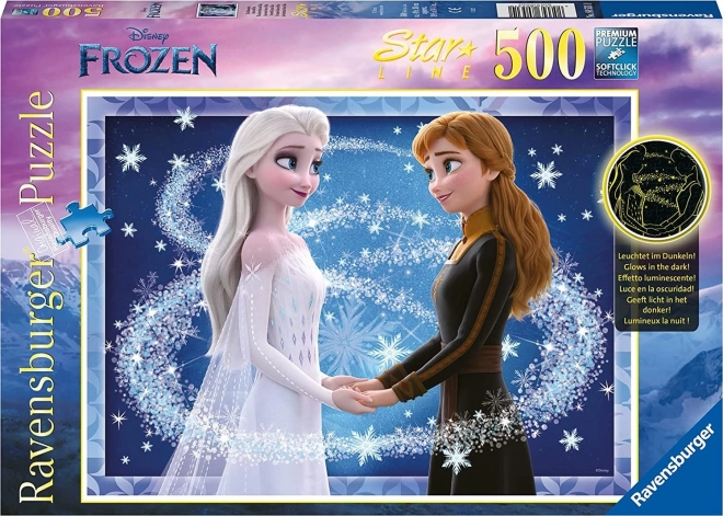 Puzzle luminos RAVENSBURGER Frozen: Surorile Anna și Elsa 500 piese