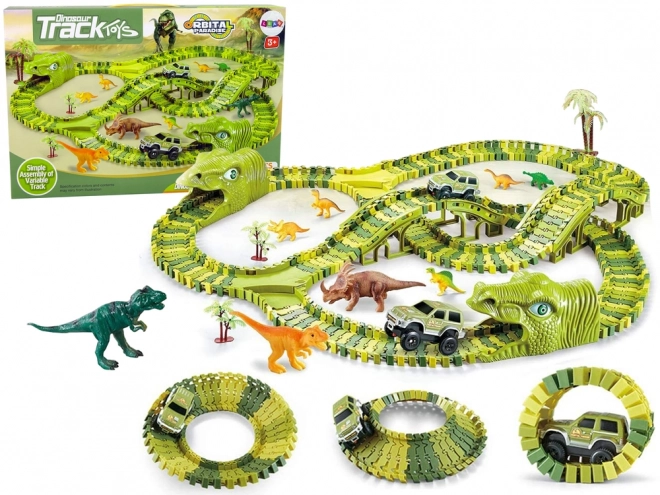 set circuit parc dinozauri cu mașinuță și figurine