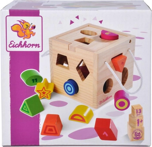 Cub din lemn – sortator de forme, 12 piese