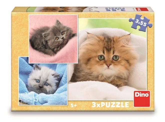 Puzzle drăguțe pisicuțe 3x55 piese