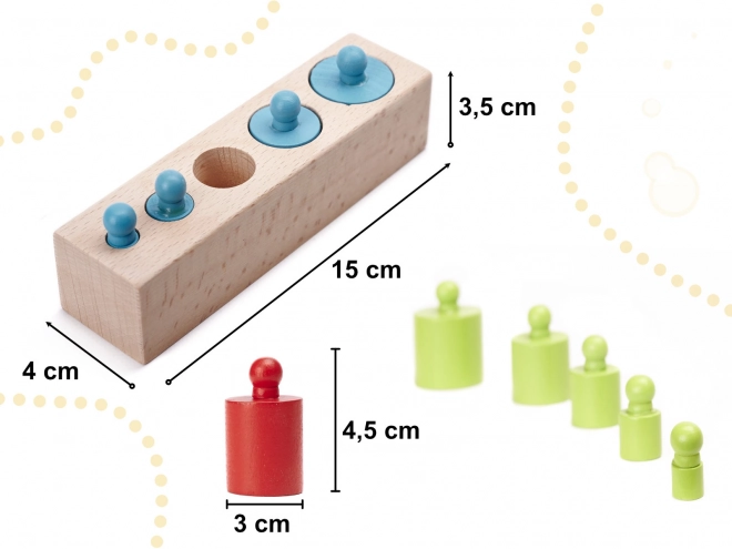 Cilindri de lemn Montessori colorați