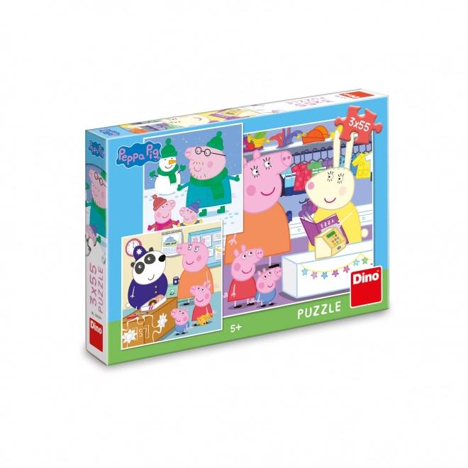 Puzzle Dino Prasátul Peppa 3x55 piese