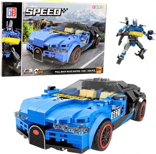 Set de construcție 2-în-1 robot și mașină de curse, 328 piese, albastru