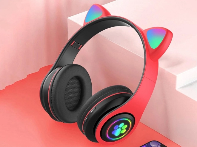 Căști wireless bluetooth radio fm mp3 urechi de pisică cu LED iluminat