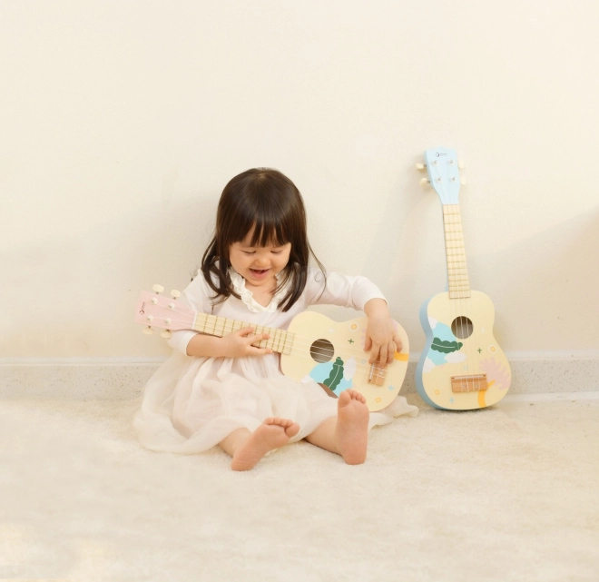 Ukulele din lemn roz pentru copii