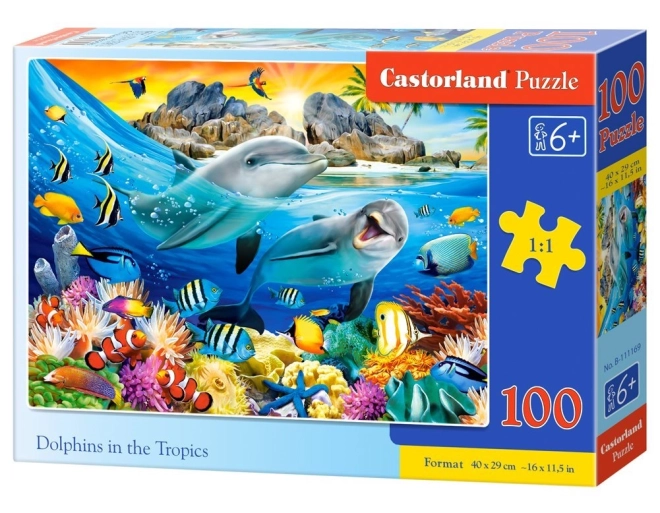 Puzzle 100 piese delfini în tropice