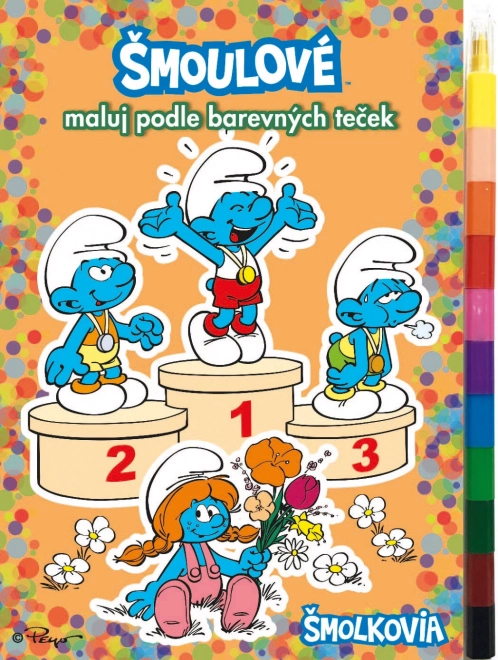 Carte de colorat A5 Ștrumpfii Pictează după puncte colorate