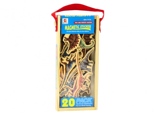 Magneti din lemn Dinosauri set 20 bucăți colorate