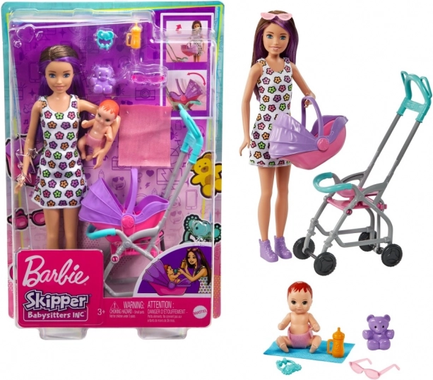Barbie Skipper îngrijitoare – cărucior cu bebeluș și accesorii