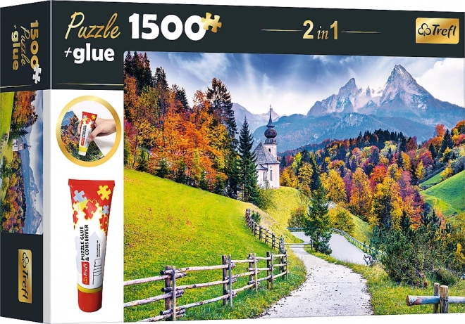 Puzzle TREFL 2 în 1 Kostel Maria Gern, Bavariei 1500 piese cu adeziv