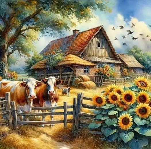 Pictura cu diamante Casă la fermă 30x40 cm