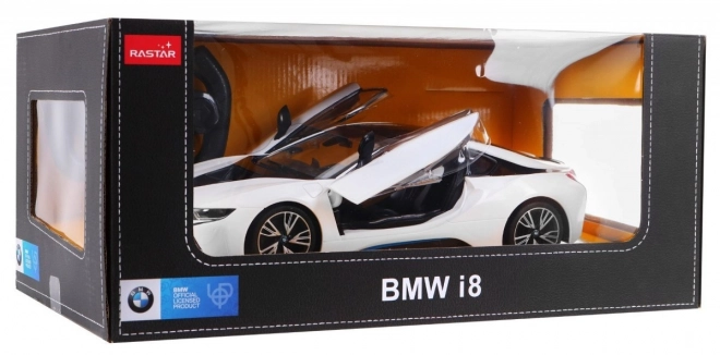 Mașinuță electrică BMW i8 albă Rastar cu telecomandă