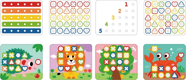 Tooky Toy tablă multifuncțională cu șuruburi colorate pentru învățarea formelor