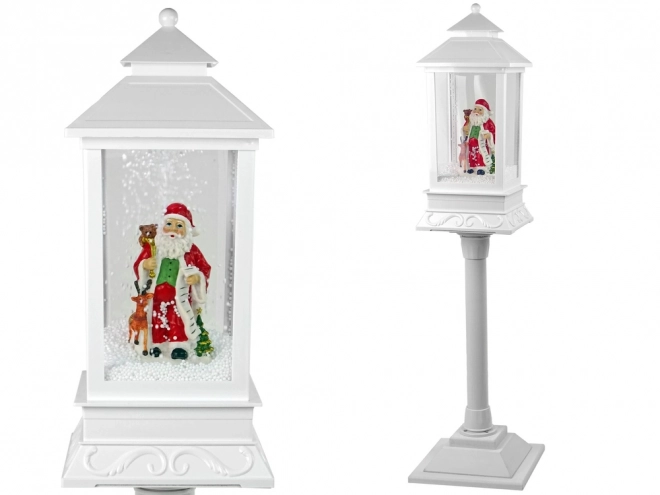 Decoratiune de crăciun lampă felinar cu moș crăciun alb colinde lumini