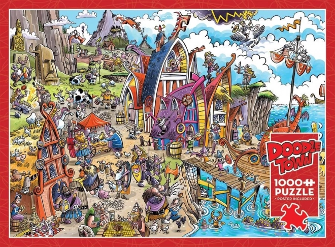 Puzzle Cobble Hill DoodleTown: Vesnice Vikingilor 1000 piese