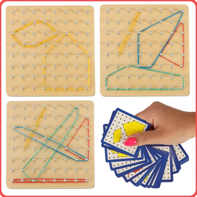 Tablă din lemn Geoboard pentru crearea formelor cu elastic