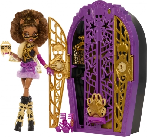 Păpușă MONSTER HIGH Secrete înfiorătoare Clawdeen Wolf cu dulap secret și accesorii