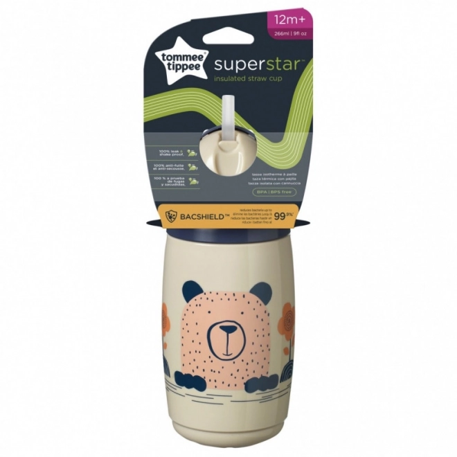 Cana izolantă Tommee Tippee cu pai 266 ml gri