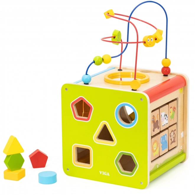 Cub educațional din lemn 5în1