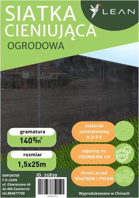 Plasă de umbrire gri pentru gard 1,5 m x 25 m 140g/m²