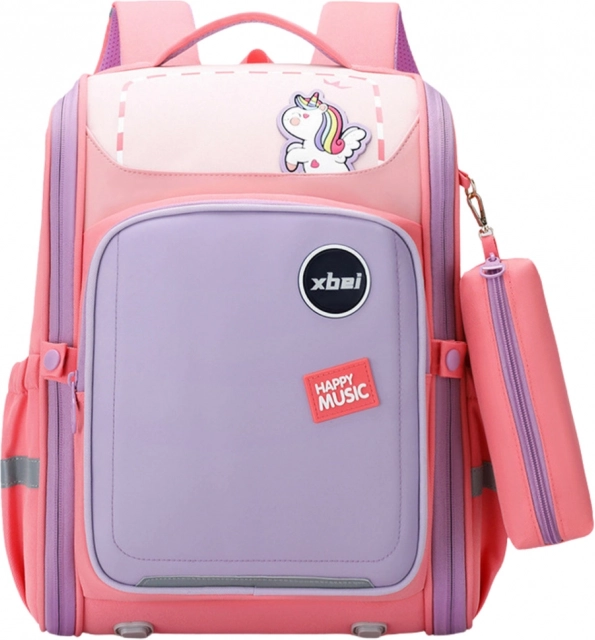 Rucsac pastelat de școală cu unicorn și elemente reflectorizante