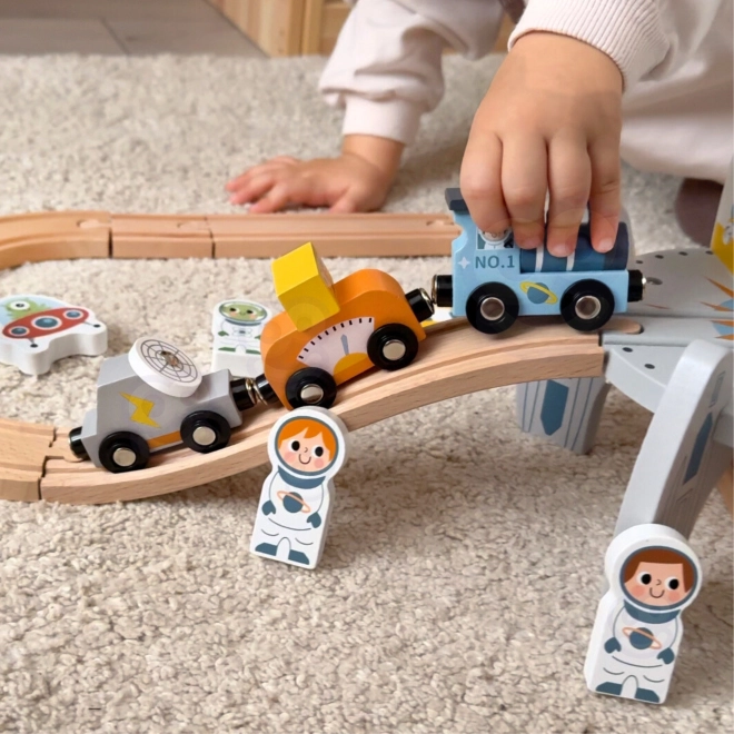 Tren de jucărie din lemn Spațial Tooky Toy